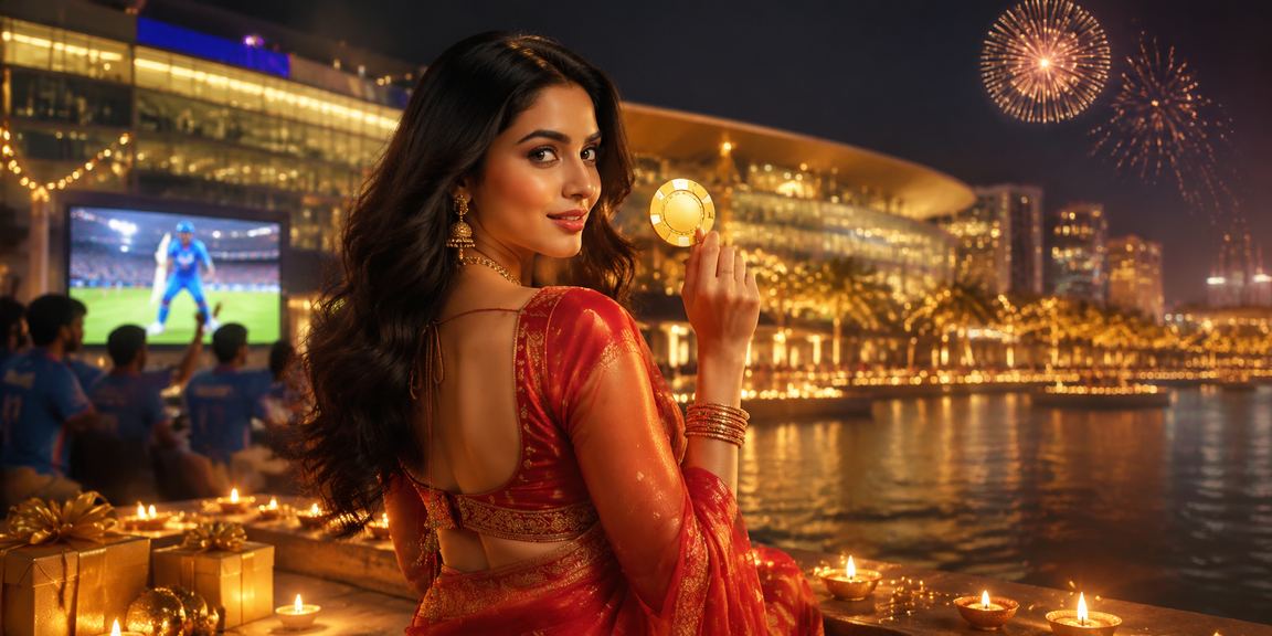 Traditional Indian woman enjoying cricket betting online from Delhi
